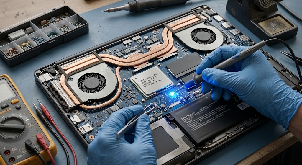 Ilustración de reparación de hardware de una computadora